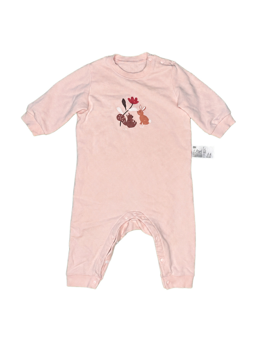 Uniqlo Baby Pink Cotton Blend Romper with Bunny Print 6-12M